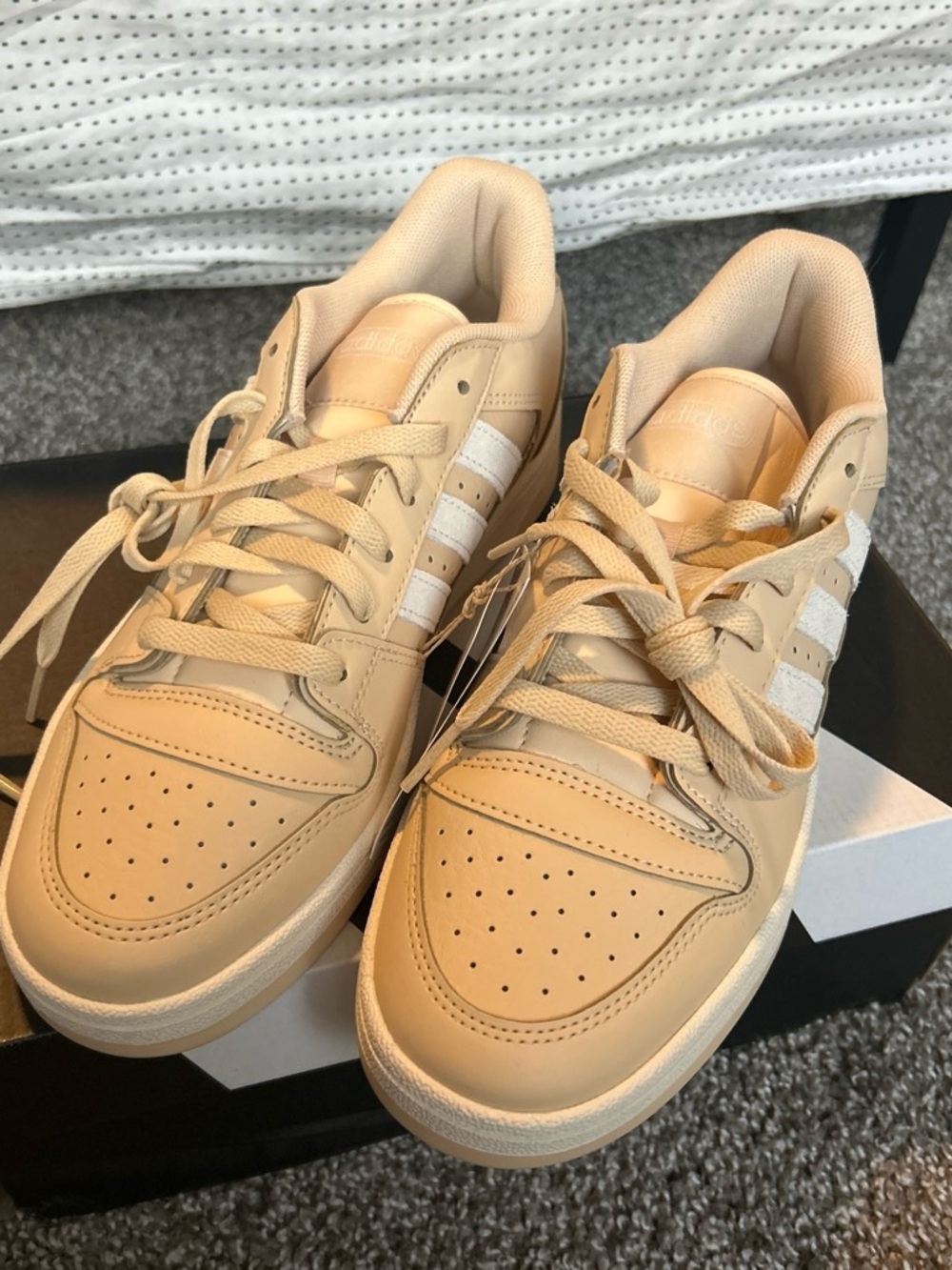 adidas Beige Low-Top Sneakers with White Stripes